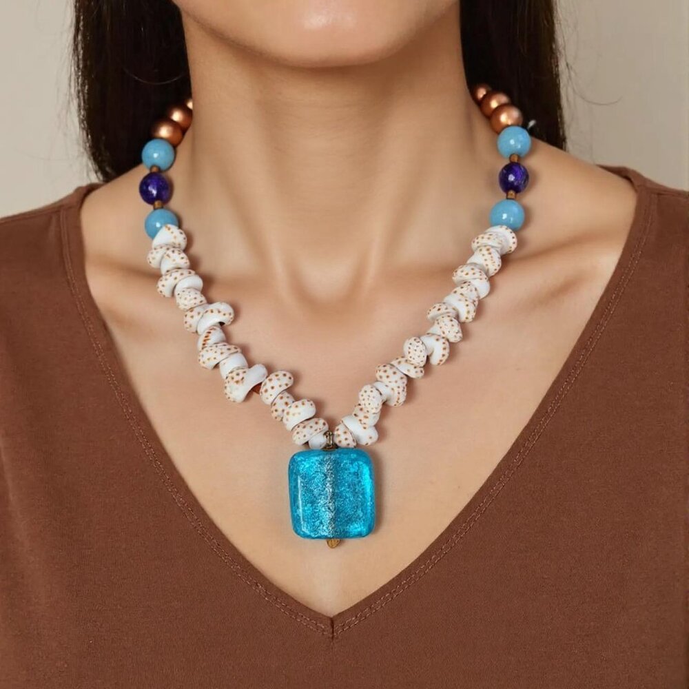 Tiger moon snail shell pendant necklace